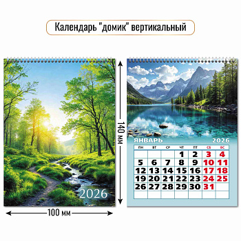 Календарь-Домик 2026г Природа, 6л., 10*14см, арт. 9543 (вертикальный)