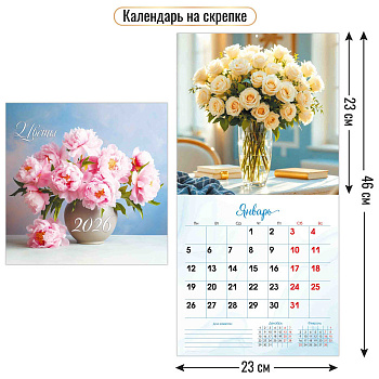 Календарь 2026г Цветы, арт. 9501, 23*23см