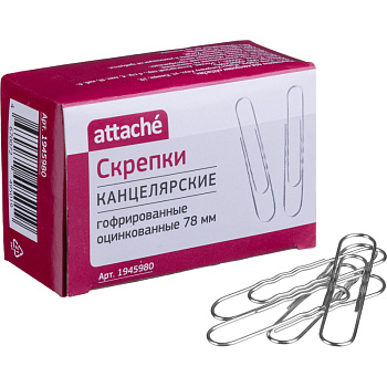 Скрепки 78мм 50шт оцинкованные Attache, 1945980 гофрированные