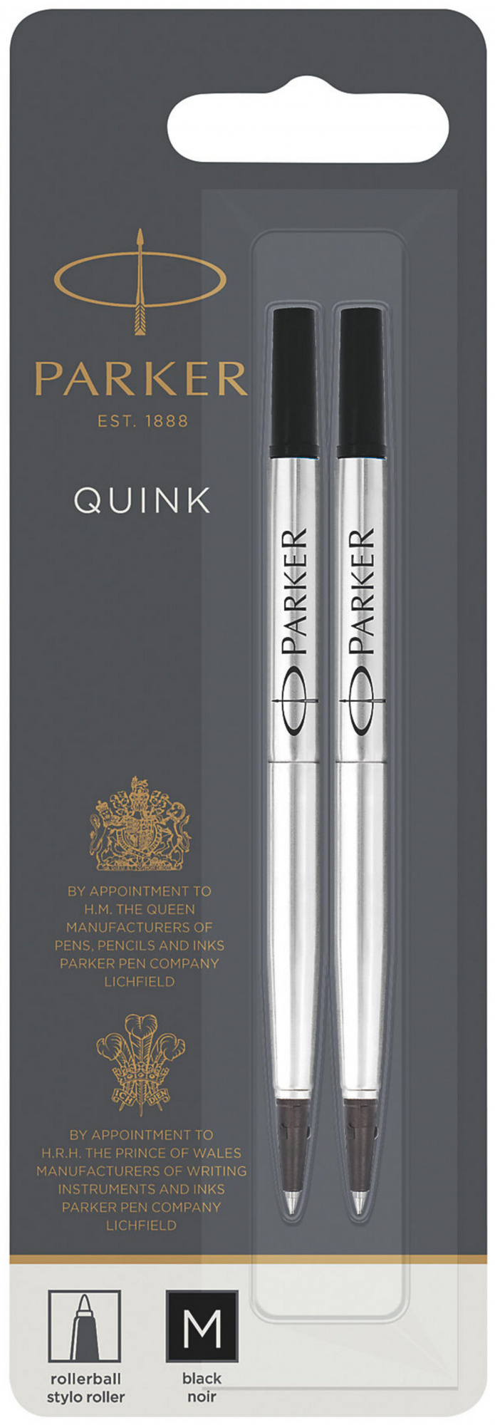 Стержень роллер Parker Quink RB Z01, 2шт (1950325) M 0.7мм черные чернила блистер