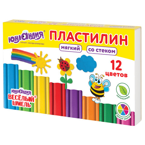 Пластилин 12цв Юнландия 180гр стек, 106672