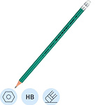 Карандаш черногр. HB, Attache, 384856 пластик., зеленый корпус, с ластиком