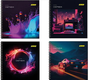 Скетчбук Silwerhof 20л. 190x190мм Неон 2002522, 4диз., спираль