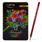 Карандаши цветные Yalong 12 цв. Тигр YL251010-12 деревянные, трехгр металл пенал