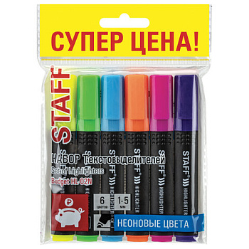 Набор текстовыделителей 6цв Staff 152296 1-5 мм неоновые