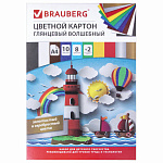Картон цветной Мелованный Brauberg А4 10цв 10л зол+серебр 129915