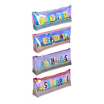 Пенал треугольный, ClipStudio 238-339, 21х8х4,5см, иск.кожа, ТПУ цвета ''металлик'', декор вышивкой, 4 дизайна, ПВХ бокс