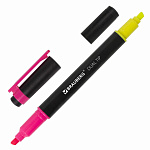 Текстовыделитель двусторонний BRAUBERG, ЖЕЛТЫЙ/Розовый, 150840, линия 1-4 мм