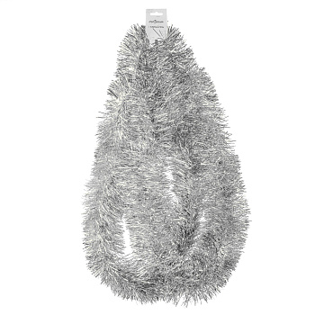 Мишура 200х9см, ПЭТ, серебро Норка 377-802