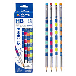 Карандаш ч/гр, Yalong HB, дерево, YL201307/Y, с ластиком, круглый, заточенный, цветной яркий корпус с табл. умнож