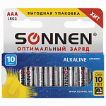 Батарейки AAA 10шт SONNEN (LR03, 24А), алкалиновые (мизинчиковые) 451089