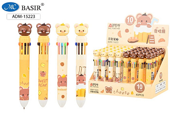 Ручка шариковая 10 цветная, Медвежата, ADM-15223, автоматическая