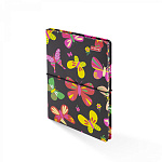 Записная книжка, А6, Yalong, 80 л., Бабочки на черном, YL-PJB-A6100, 7БЦ, на резинке, клетка,