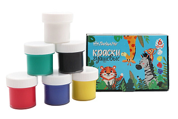 Краски гуашь 6цв*10мл ПандаРог Зверята 15-5843